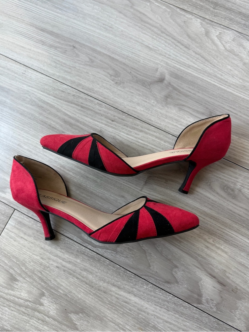 Red & Black Pointed Toe D'Orsay Heels